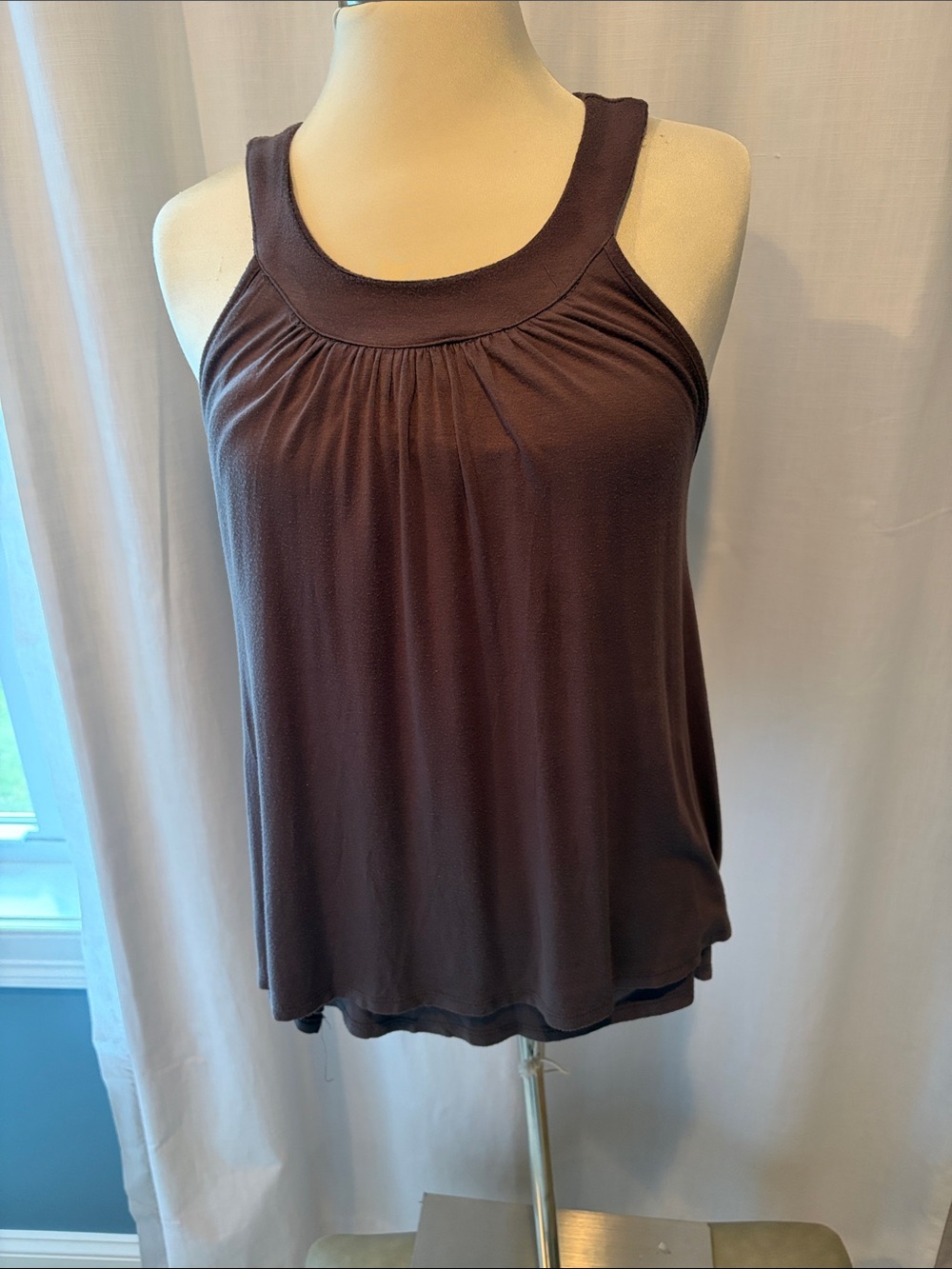 Ella Moss Brown Gathered Scoop Neck Sleeveless Tank